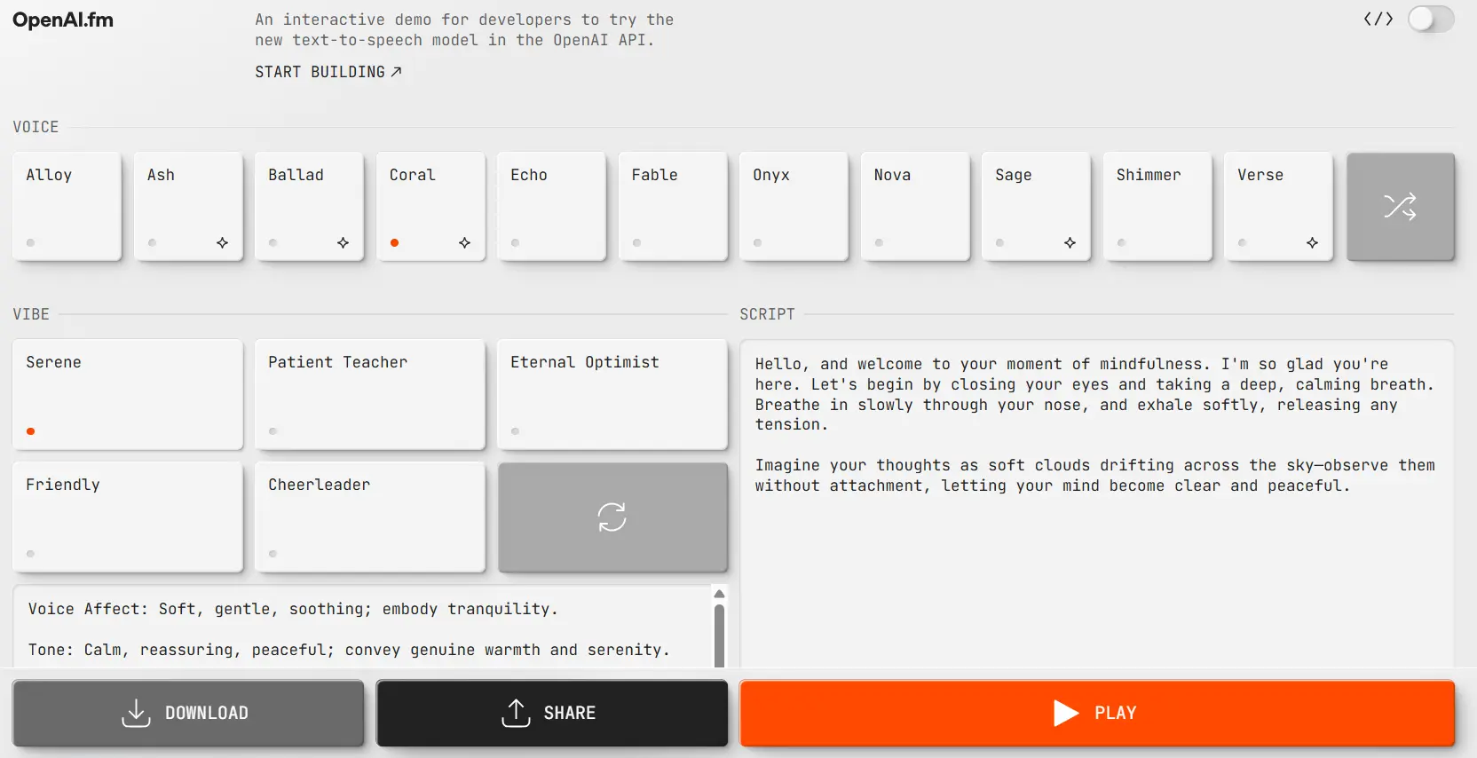 OpenAI.fm Text to speech TTS